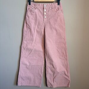Kids BTWEEN Pink Corduroy Wide Leg Button Fly Pants Girls Adjustable Waist Cute
